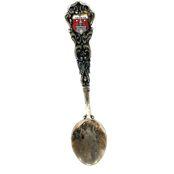 Vintage Hamburg Souvenir Spoon With Enamel Crest & Ornate Handle B161 - Picture 2 of 5